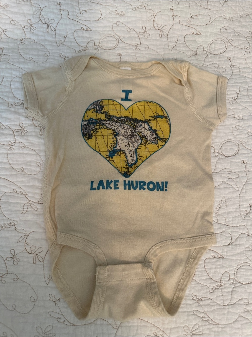 Rabbit Skins Cream 'I Lake Huron' Heart Map Baby One-Piece